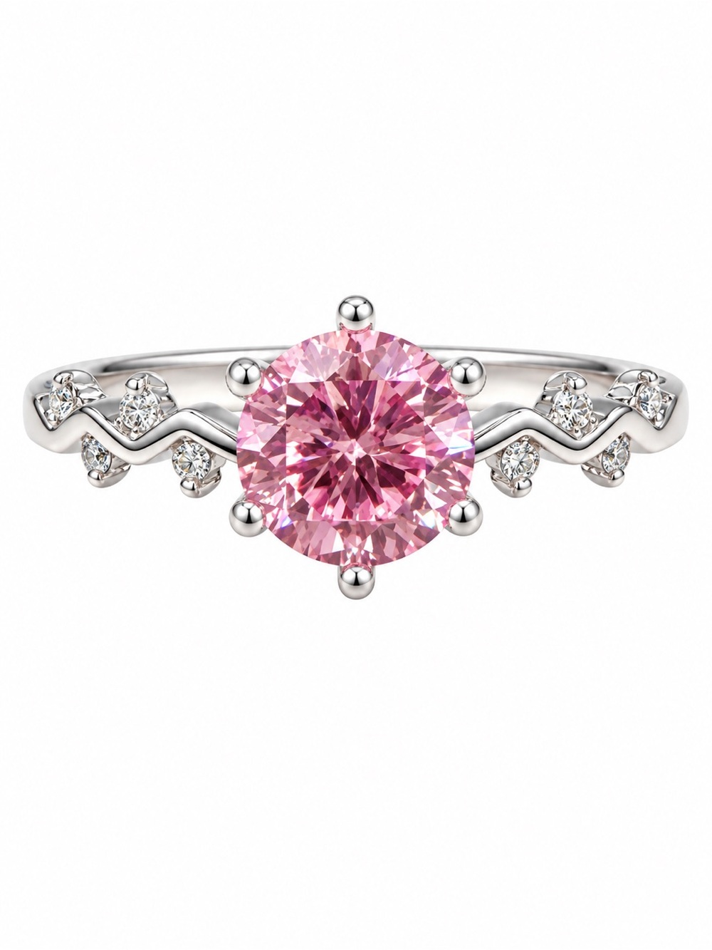 1CT Sakura Pink Moissanite Ring Size 9 GRA Certified Round Brilliant